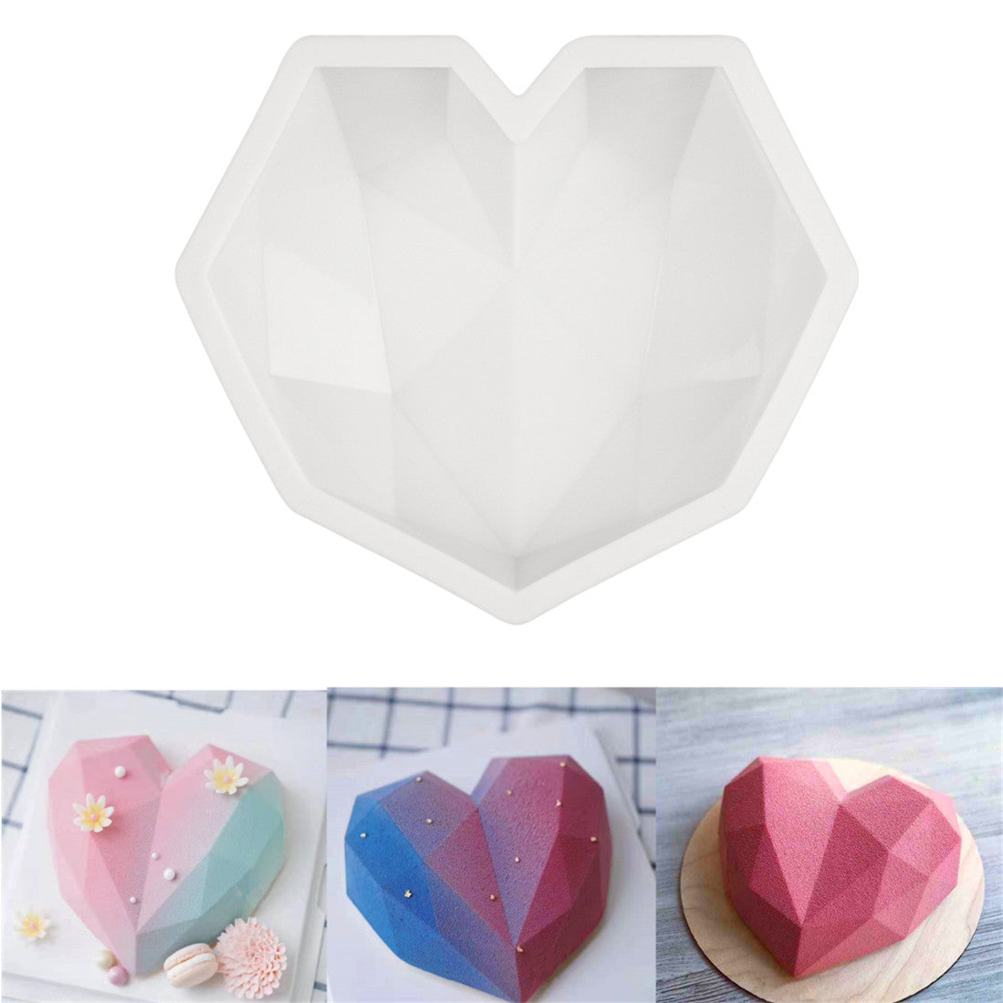 3D Heart Shape Diamond Love Chocolate Candy Mousse Dessert Cake Non-Stick Silicone Baking Molds