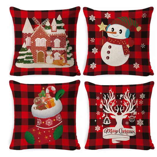 Christmas Pillow Covers Christmas Decoration Cushion Cover Case for Sofa Couch(set of 4,18 x 18 Inches)