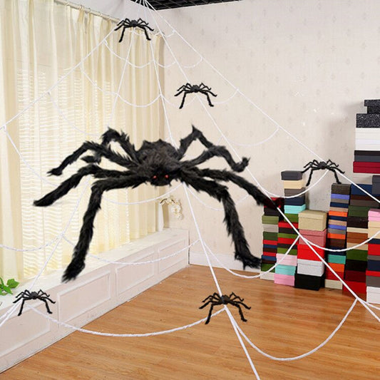 Halloween Giant Spider Web 275'' + 79" Big Fake Scary Spider Stretch Cobweb Yard for Halloween Decorations Outdoor Indoor Halloween Decor Haunted House Halloween Triangular Mega Web