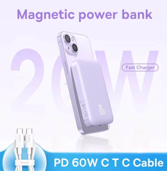 20W Magnetic Wireless Charging 6000mAh Power Bank,Fast Charging For iPhone 8-15 Series