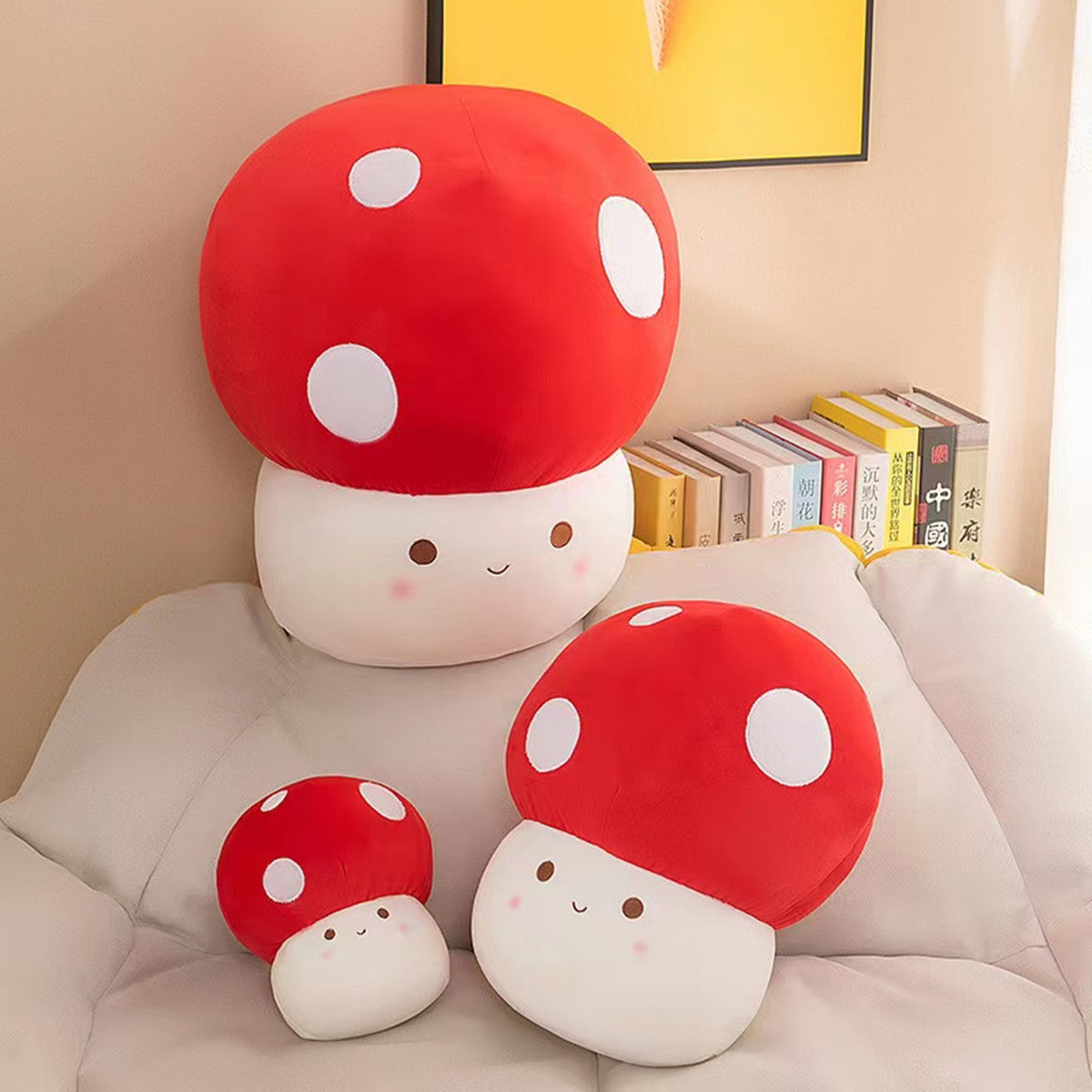 3 packs of cute mushroom plush dolls with mushroom plush filling suitable for pillows, home decor, children's gifts (red, 4.7inches/9.8inches/15.7inches)