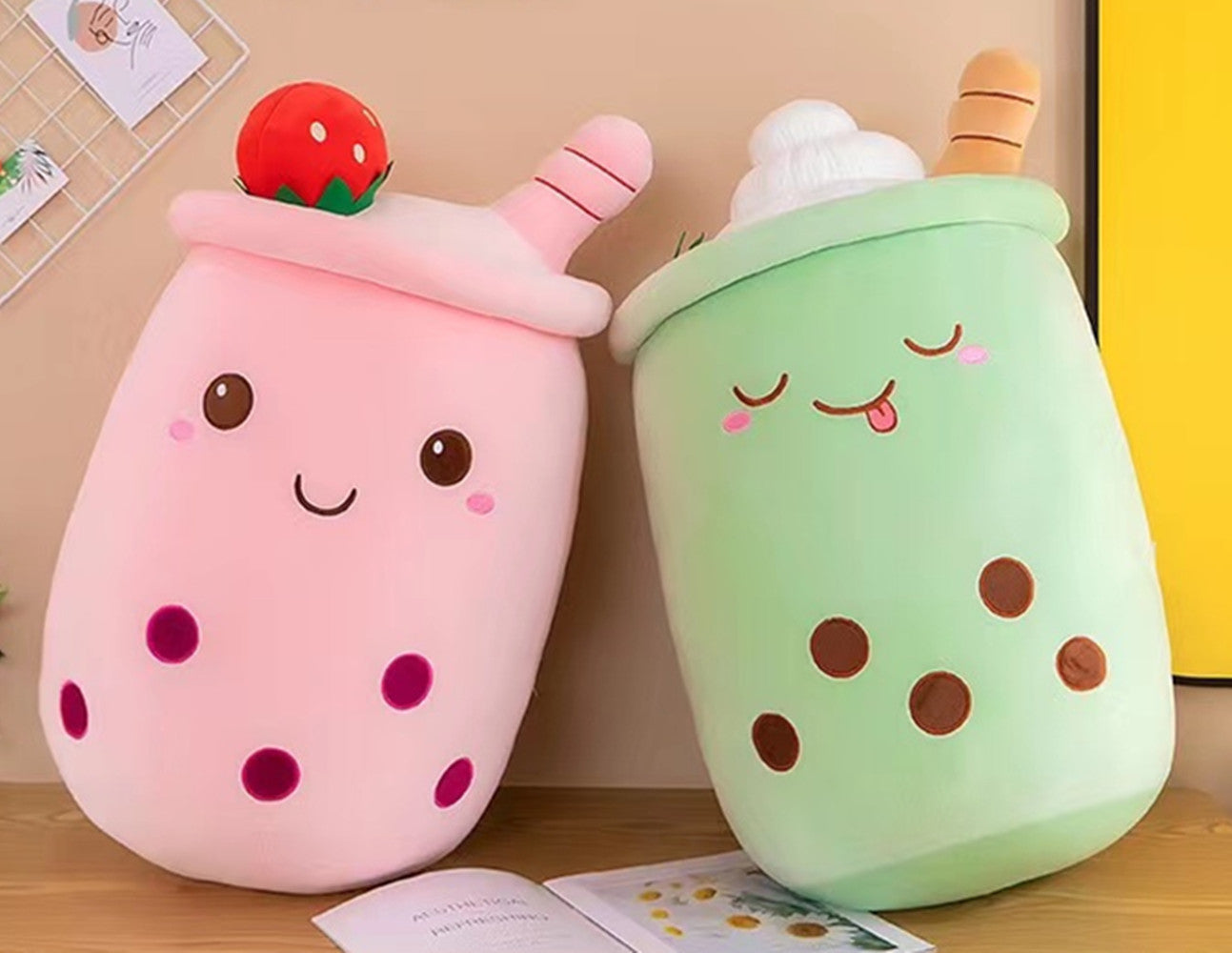 2 packs of plush filled bubble tea, plush cartoon milk tea cup pillow, family hug gift, super soft and realistic plush food (13.8 inches/35 centimeters)