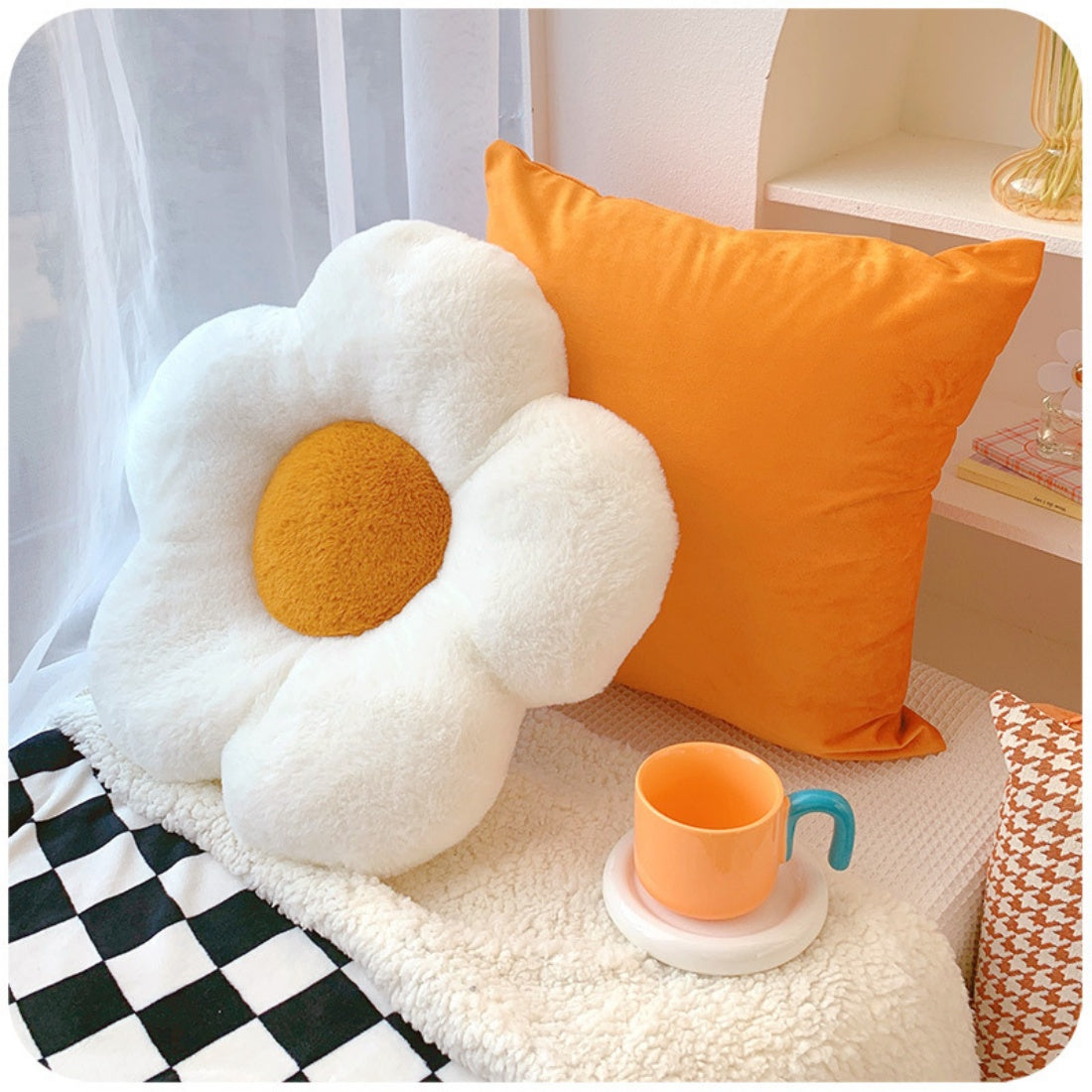 Bulaklak Plush Pillow Soft Sunflower Plant Mat Stuffed Sofa Bed Sleeping Back Cushion Para sa Batang Babae Baby Home Decor Gift(2Packs 19.7inch)