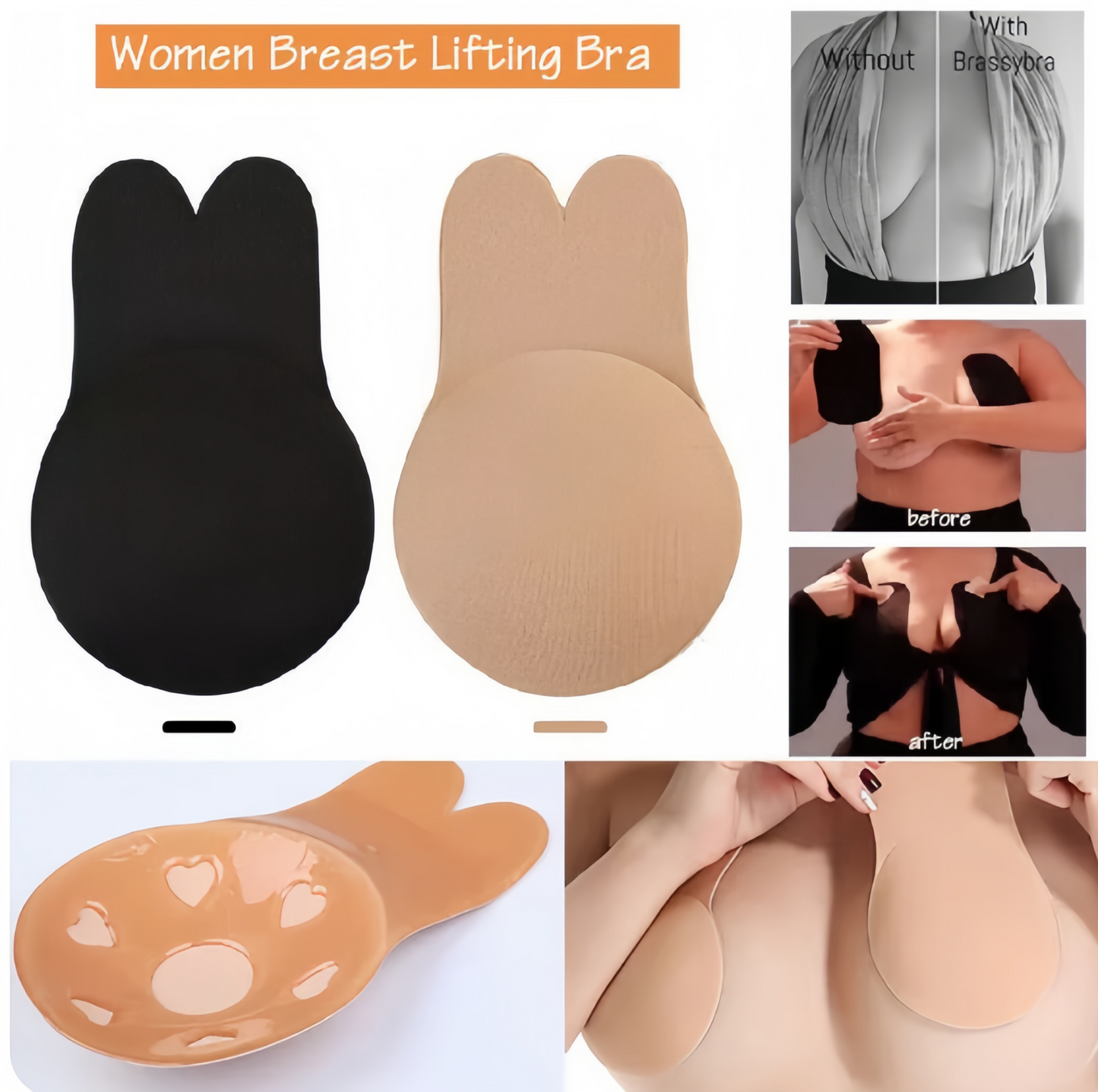 Women Sexy Silicone Strapless Invisible Bra Reusable Push Up Bra Self-Adhesive Silicone Seamless Front Closure Sticky Backless Strapless Bra