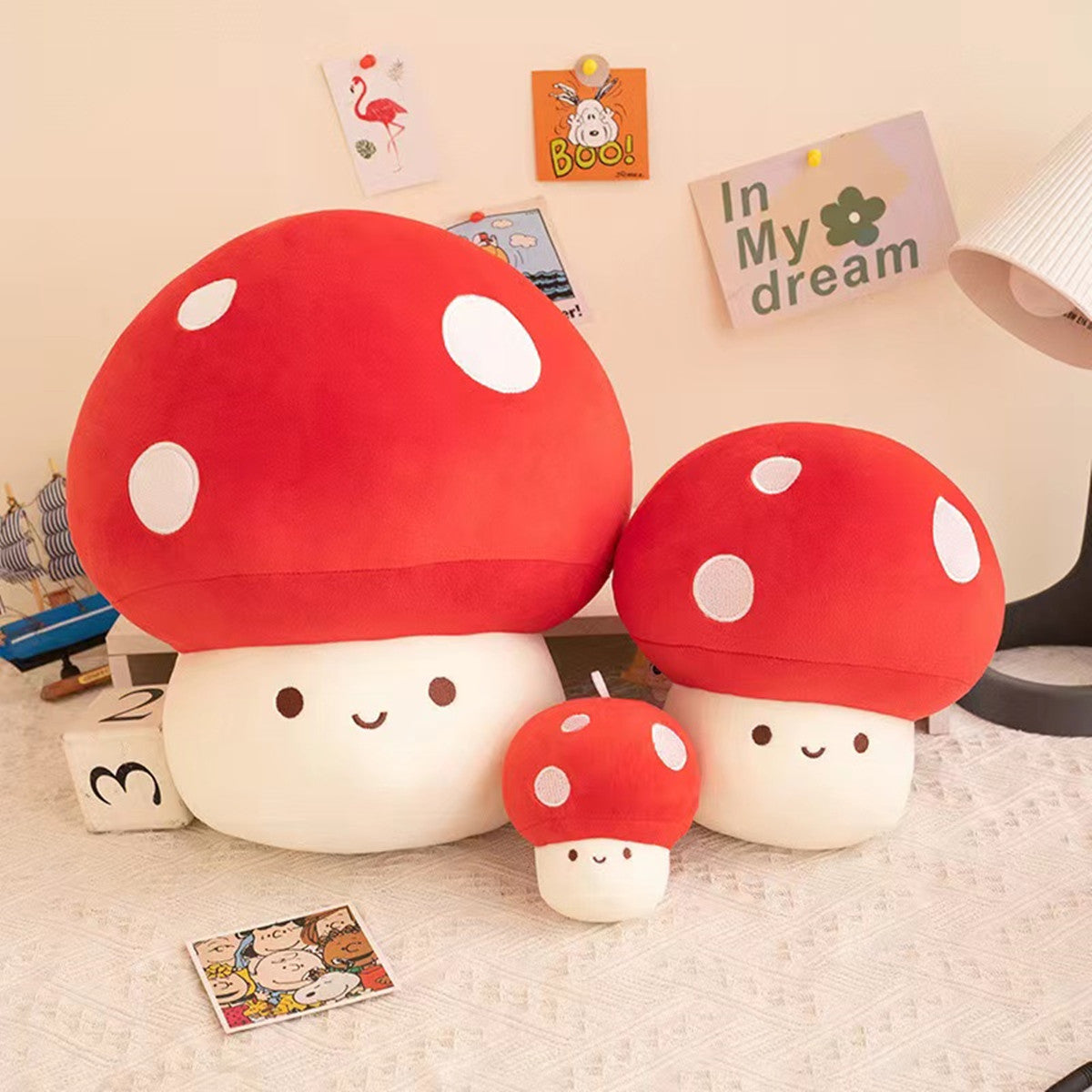 3 packs of cute mushroom plush dolls with mushroom plush filling suitable for pillows, home decor, children's gifts (red, 4.7inches/9.8inches/15.7inches)