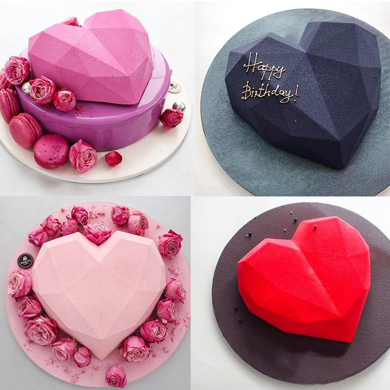 3D Heart Shape Diamond Love Chocolate Candy Mousse Dessert Cake Non-Stick Silicone Baking Molds