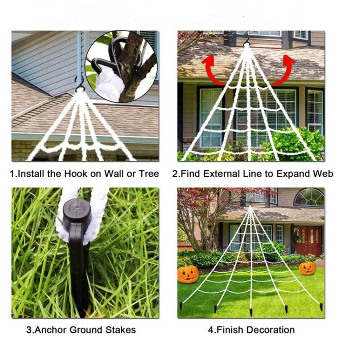 Halloween Giant Spider Web 275'' + 79" Big Fake Scary Spider Stretch Cobweb Yard for Halloween Decorations Outdoor Indoor Halloween Decor Haunted House Halloween Triangular Mega Web