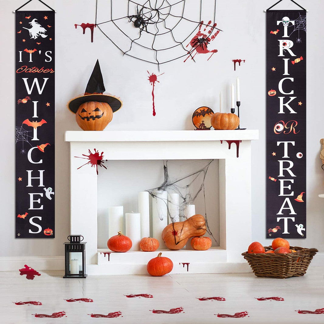 Halloween Ghost Festival Door Banner Trick OR Treat Curtain Banner for Home Party Outdoor Decorations Curtain Banner