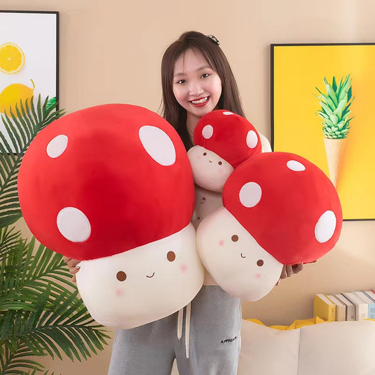 3 packs of cute mushroom plush dolls with mushroom plush filling suitable for pillows, home decor, children's gifts (red, 4.7inches/9.8inches/15.7inches)