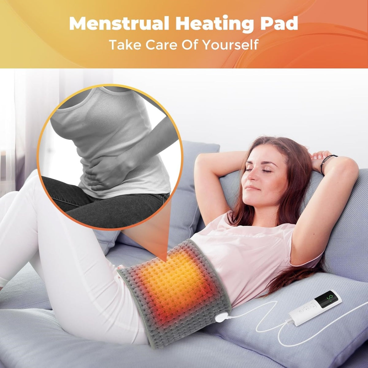 Heating Pad, Waist Heated Pad with LCD Controller, 9 Heating Levels, 4 Gears Timing, Soft Touch