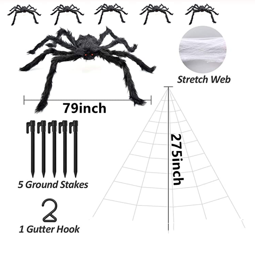 Halloween Giant Spider Web 275'' + 79" Big Fake Scary Spider Stretch Cobweb Yard for Halloween Decorations Outdoor Indoor Halloween Decor Haunted House Halloween Triangular Mega Web