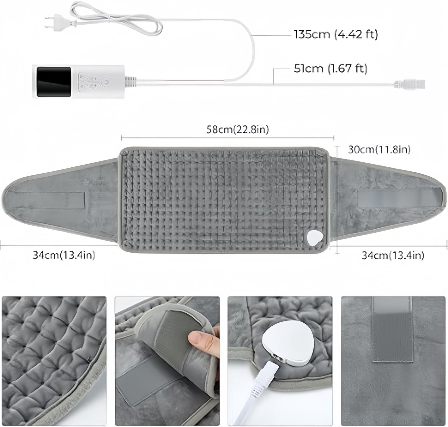 Heating Pad, Waist Heated Pad with LCD Controller, 9 Heating Levels, 4 Gears Timing, Soft Touch