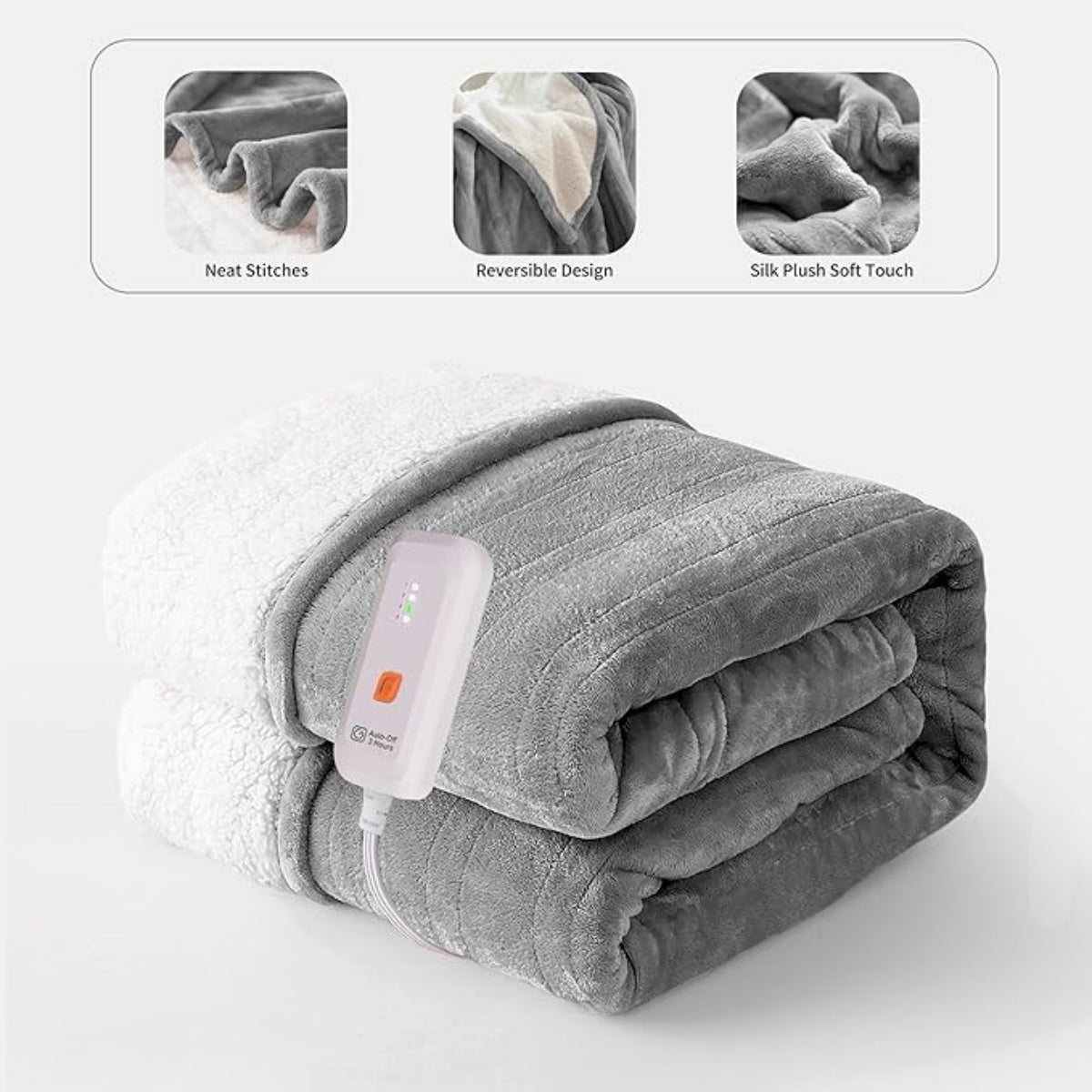 Heated Blanket Electric Throw 50''X60''- Soft Silky Plush Electric Blanket with 4 Heating Level & 3 Hour Auto Off Heating Blanket