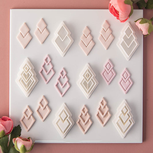 DIY Geometric series polymer clay earring mold,3D design sense diamond clay jewelry pendant modeling cutting die hand tool