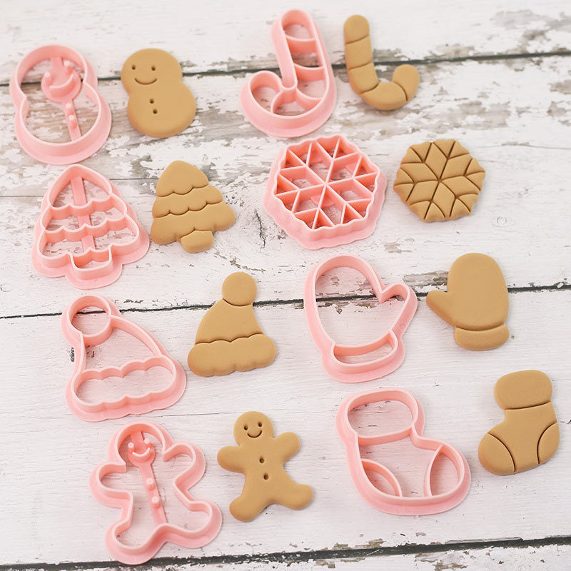 8pc cartoon Christmas cookie mold Small cookie Cutter pattern Cookie mold fonder baking tools Snowflake Snowman Christmas tree Christmas stocking