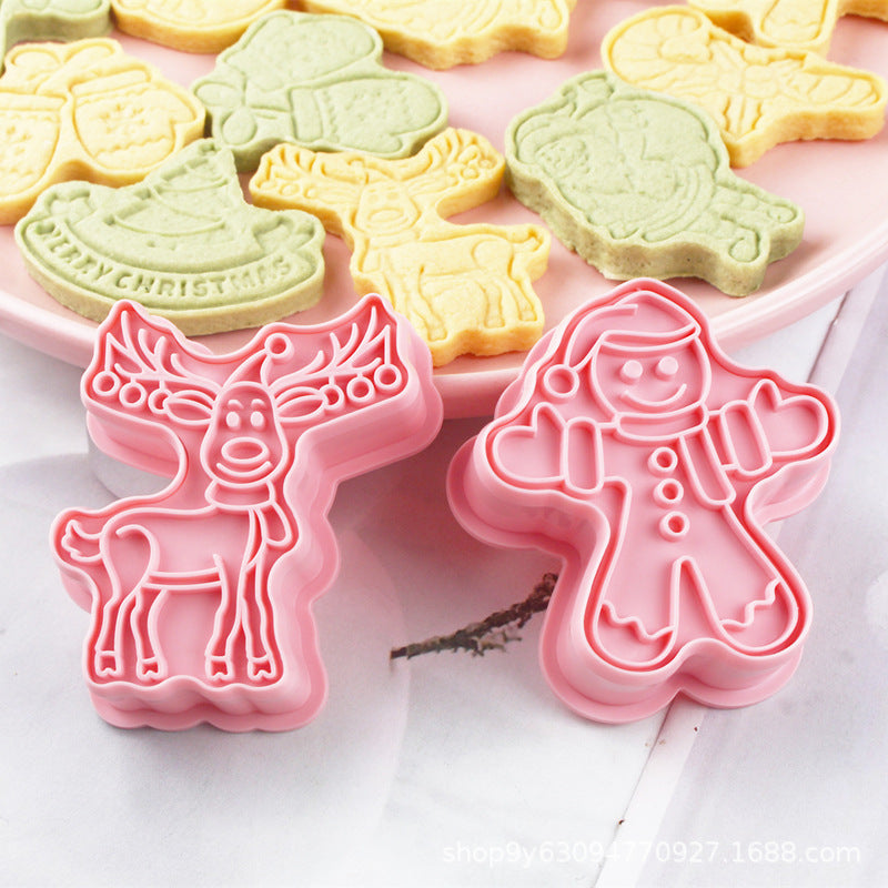 8pc Christmas Cookie Mold 3d stereoscopic plastic baking for household icing cake cookies Pressed embossing stamp