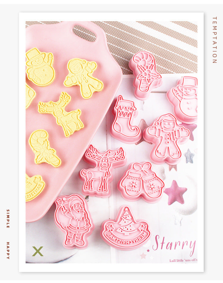 8pc Christmas Cookie Mold 3d stereoscopic plastic baking for household icing cake cookies Pressed embossing stamp