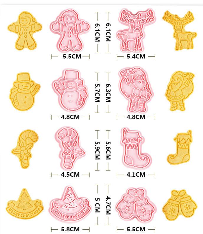 8pc Christmas Cookie Mold 3d stereoscopic plastic baking for household icing cake cookies Pressed embossing stamp