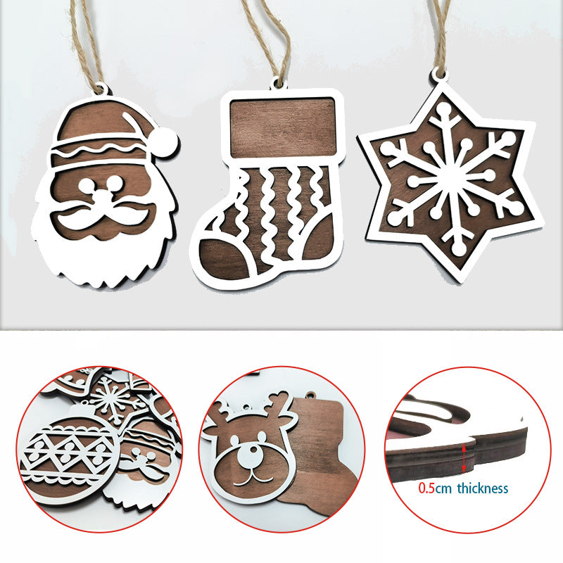 9pc Christmas pendant Carved snowflake Santa Claus Christmas Tree pendant Home decoration pendant Christmas stocking pendant