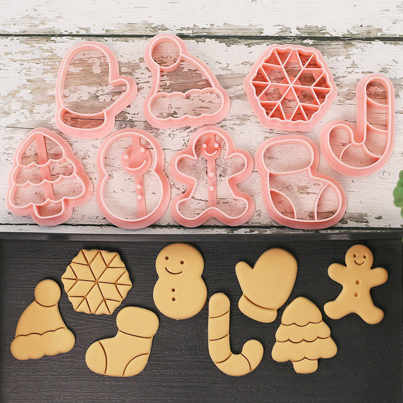 8pc cartoon Christmas cookie mold Small cookie Cutter pattern Cookie mold fonder baking tools Snowflake Snowman Christmas tree Christmas stocking