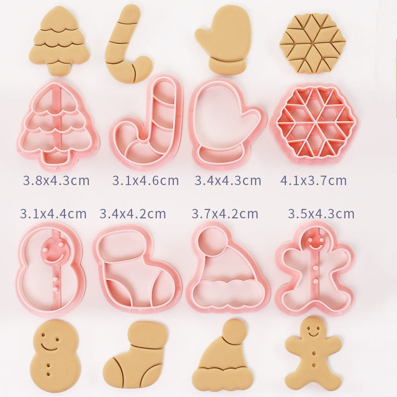 8pc cartoon Christmas cookie mold Small cookie Cutter pattern Cookie mold fonder baking tools Snowflake Snowman Christmas tree Christmas stocking