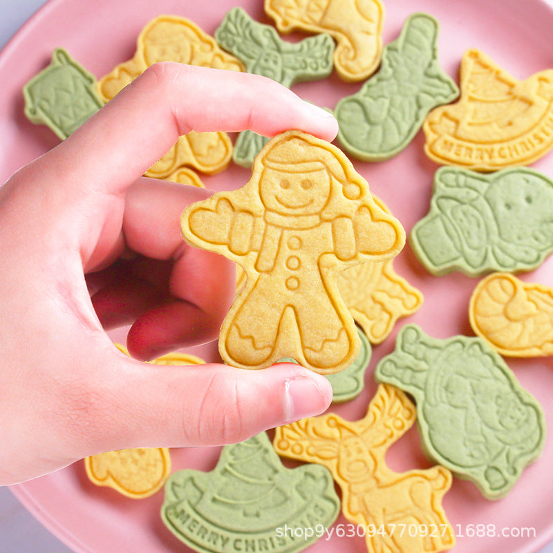 8pc Christmas Cookie Mold 3d stereoscopic plastic baking for household icing cake cookies Pressed embossing stamp