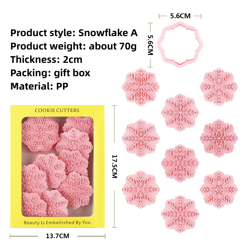 10pc Christmas Snowflake Cookie Mold 3d plastic stereoscopic icing cookie Press baking household seal mold