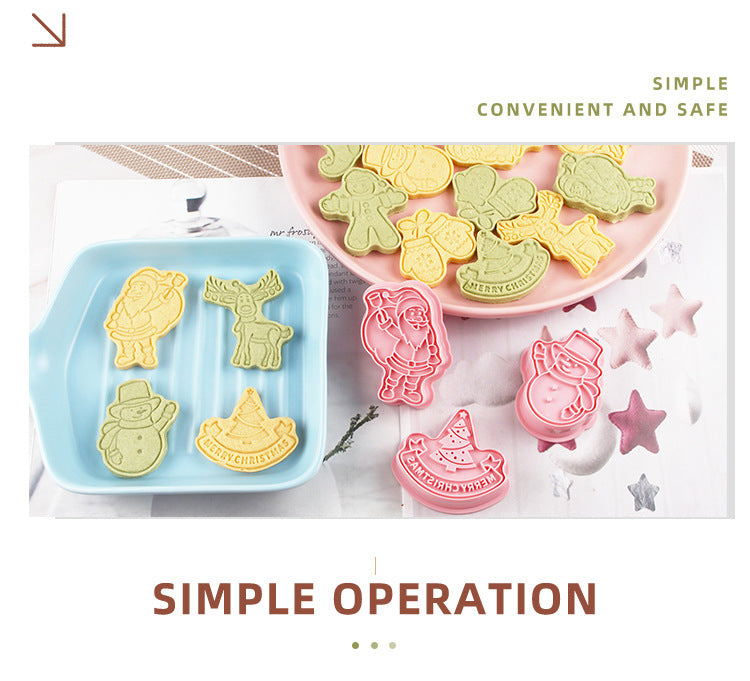 8pc Christmas Cookie Mold 3d stereoscopic plastic baking for household icing cake cookies Pressed embossing stamp