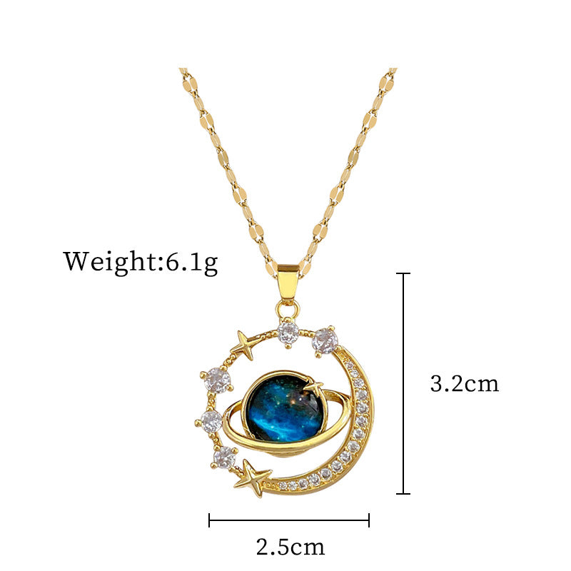 Star planet light luxury temperament gorgeous full diamond necklace female clavicle chain titanium steel chain