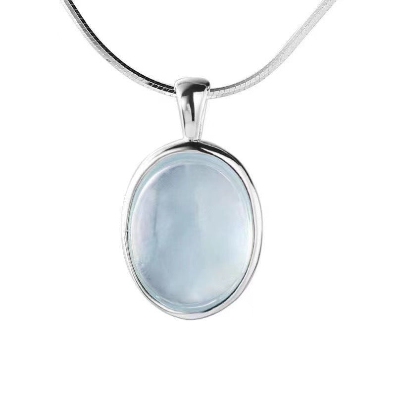 Aquamarine moonstone necklace female ins fashion light luxury niche high-end design sense oval pendant snake bone chain female