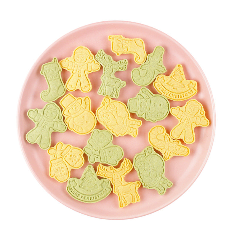 8pc Christmas Cookie Mold 3d stereoscopic plastic baking for household icing cake cookies Pressed embossing stamp