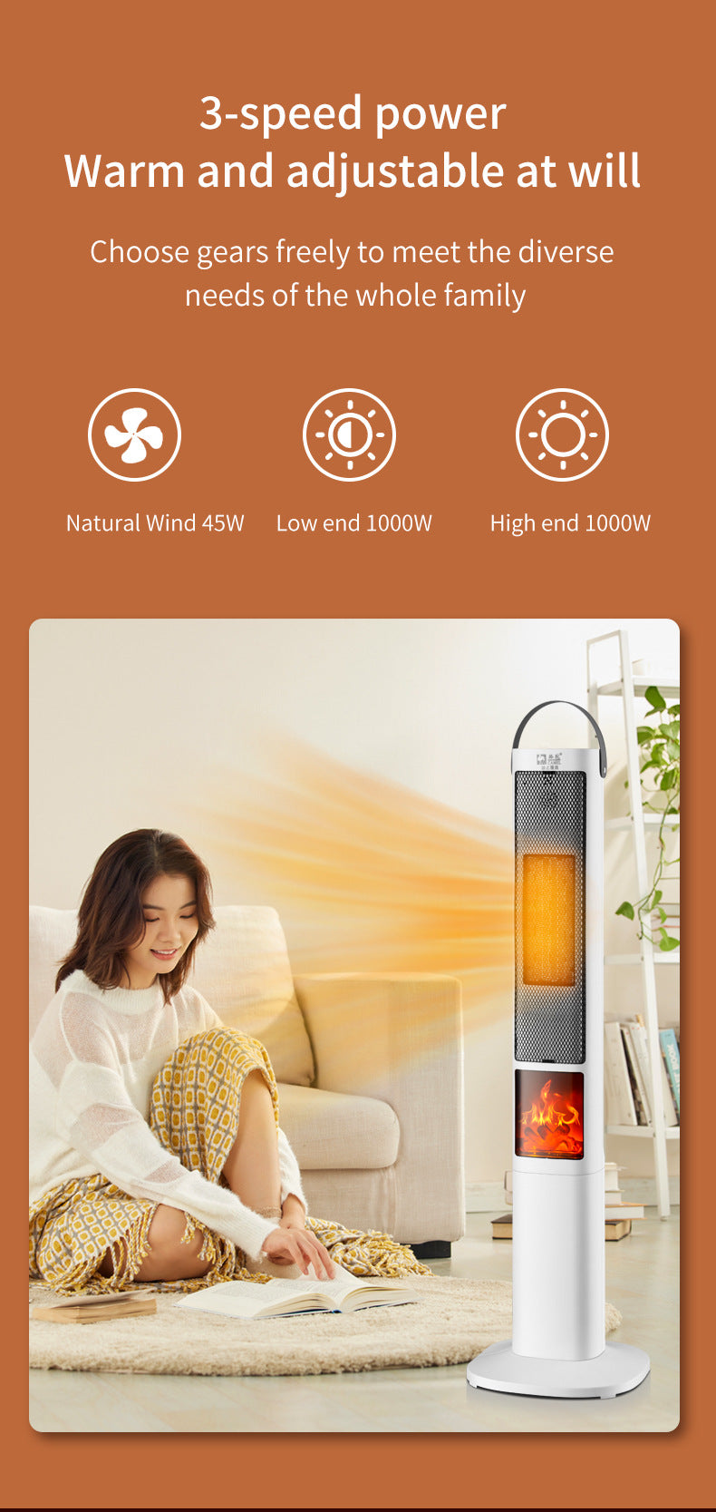 2000W heater 3D simulation flame heater remote control fireplace electric heater gas vertical