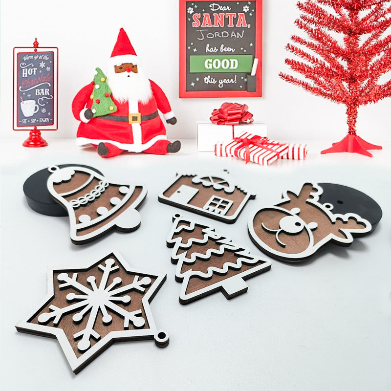 9pc Christmas pendant Carved snowflake Santa Claus Christmas Tree pendant Home decoration pendant Christmas stocking pendant