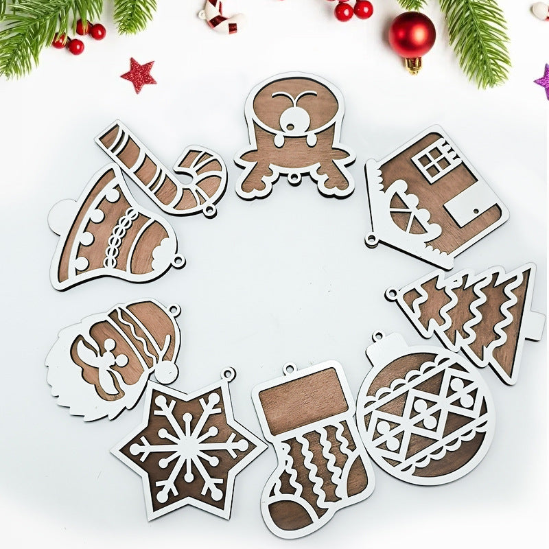 9pc Christmas pendant Carved snowflake Santa Claus Christmas Tree pendant Home decoration pendant Christmas stocking pendant