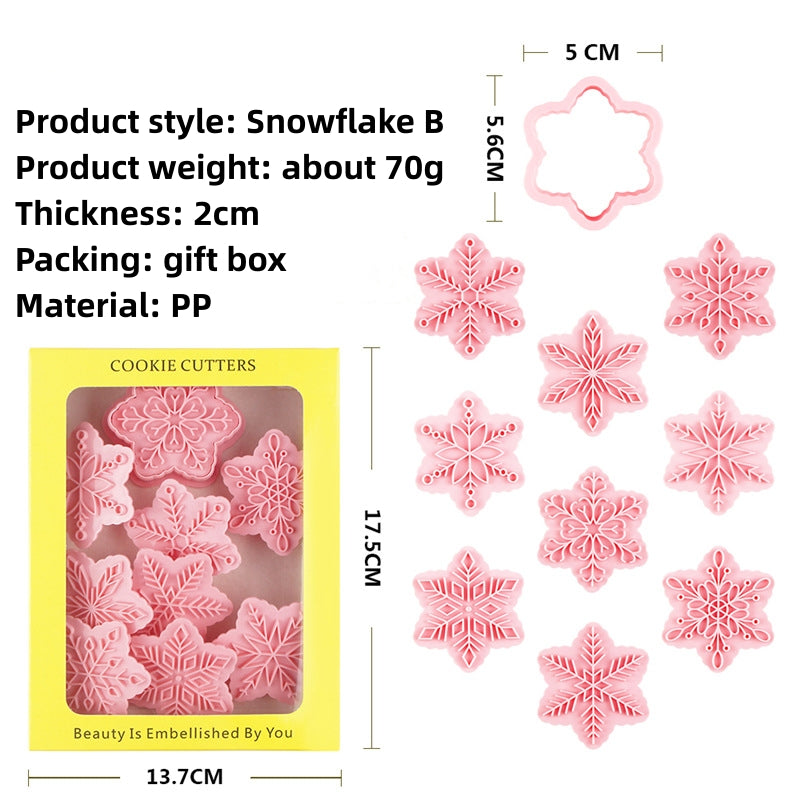 10pc Christmas Snowflake Cookie Mold 3d plastic stereoscopic icing cookie Press baking household seal mold