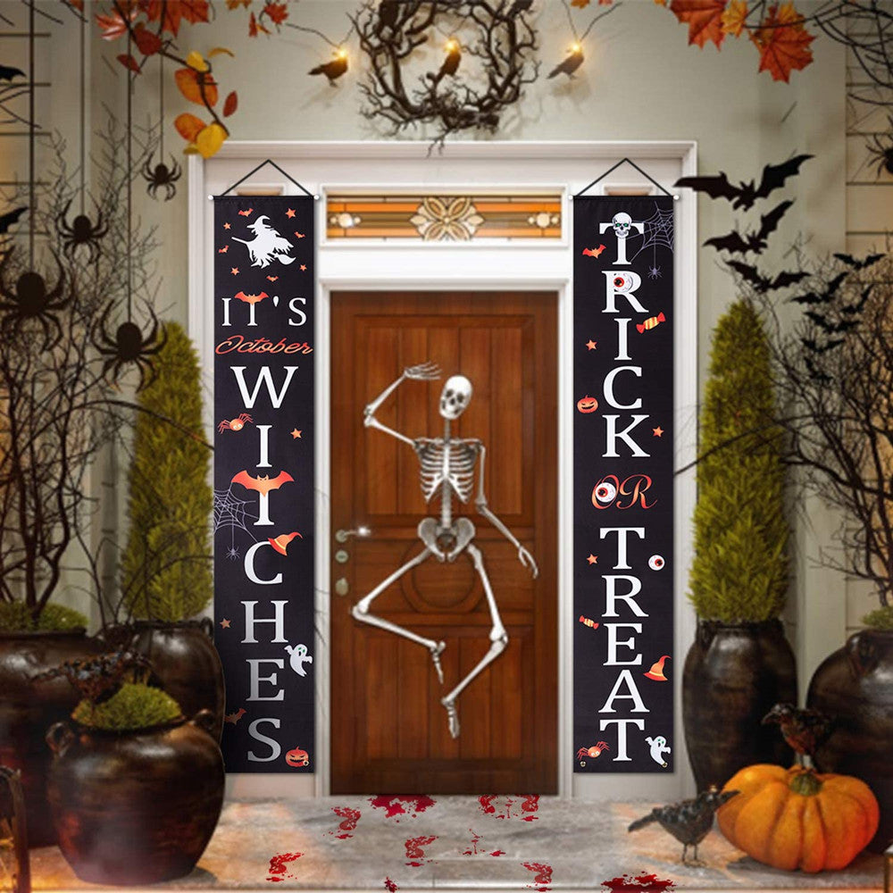 Halloween Ghost Festival Door Banner Trick OR Treat Curtain Banner for Home Party Outdoor Decorations Curtain Banner