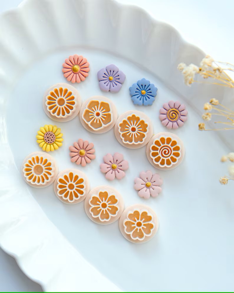 8pcs Spring Flower Stud Polymer Clay Cutters | Spring Clay Cutters | Flower Cutters for Earring Making | 3d Printed Cutter | Clay Tools