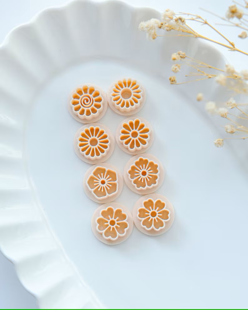 8pcs Spring Flower Stud Polymer Clay Cutters | Spring Clay Cutters | Flower Cutters for Earring Making | 3d Printed Cutter | Clay Tools