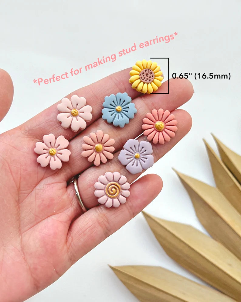 8pcs Spring Flower Stud Polymer Clay Cutters | Spring Clay Cutters | Flower Cutters for Earring Making | 3d Printed Cutter | Clay Tools