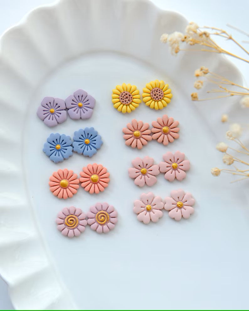 8pcs Spring Flower Stud Polymer Clay Cutters | Spring Clay Cutters | Flower Cutters for Earring Making | 3d Printed Cutter | Clay Tools